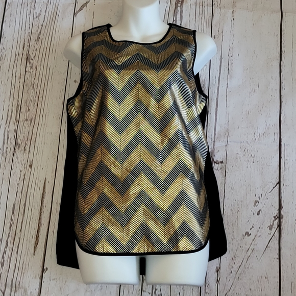 J Crew Chevron Navy Metallic Gold Wool Blend Tank - Picture 3 of 8